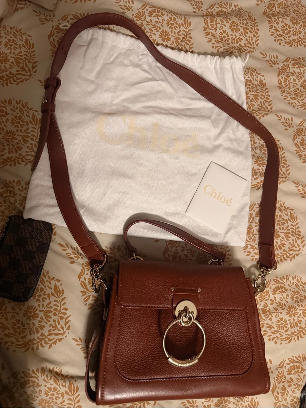 Chloe Brown Leather Top-Handle Satchel with Gold Ring